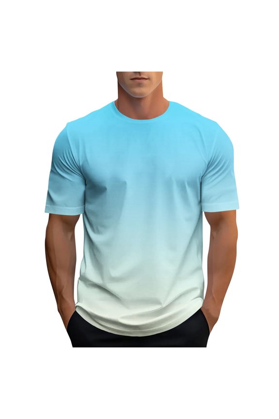 T Shirts for Man Short Sleeve Graphic Round Neck Tee Gradient Print Loose Fit Active Top G XXL