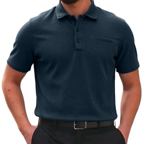 T Shirts for Man Short Sleeve Polo Tee Solid Color Lapel Button Breathable Ice Silk Summer Top Navy XL
