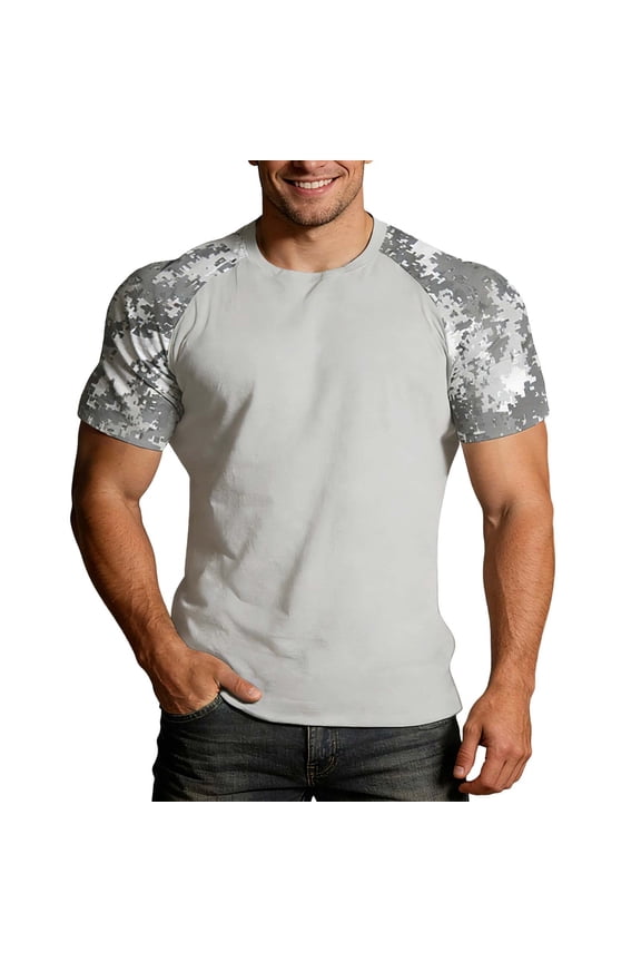 T Shirts for Man Short Sleeve Raglan Crewneck Camo Graphic Tee Versatile Sporty Top Light Gray XXXXXL
