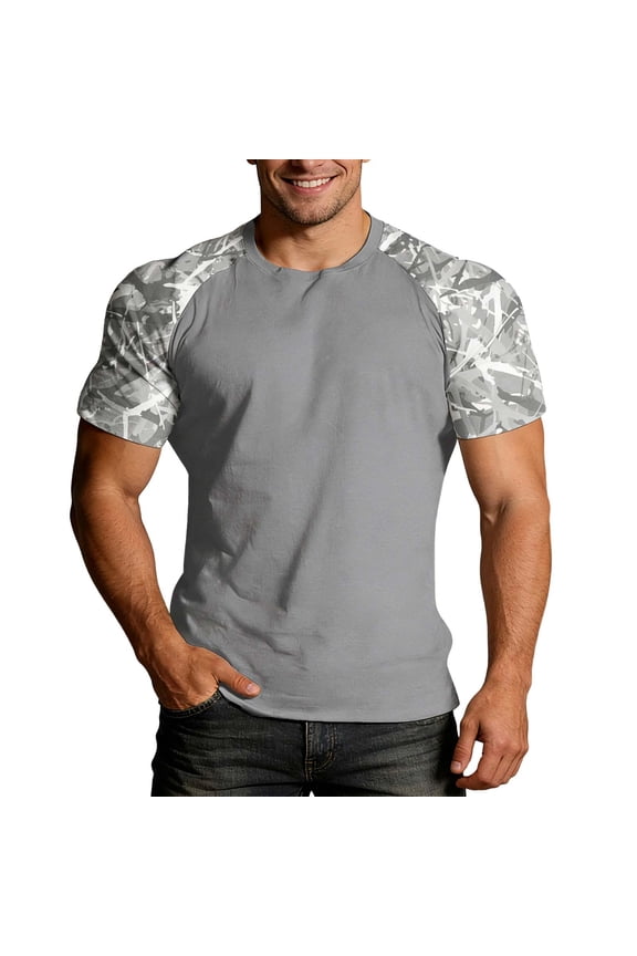 T Shirts for Man Short Sleeve Raglan Graphic Camo Tee Lightweight Stylish Summer Top Grey XXXXXL
