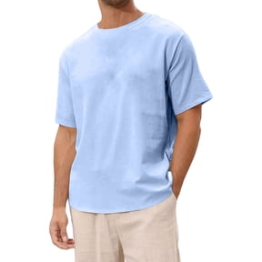 T Shirts for Man Short Sleeve Round Neck Tee Solid Color Plus Size Loose Fit Active Top Blue M
