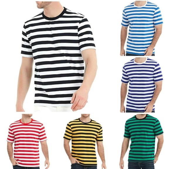 T Shirts for Man Short Sleeve Summer Fall Striped Color Block Tops 2025 Casual Crew Neck Slim Stretchy Comfortable Classic Mens T-Shirts Black XL