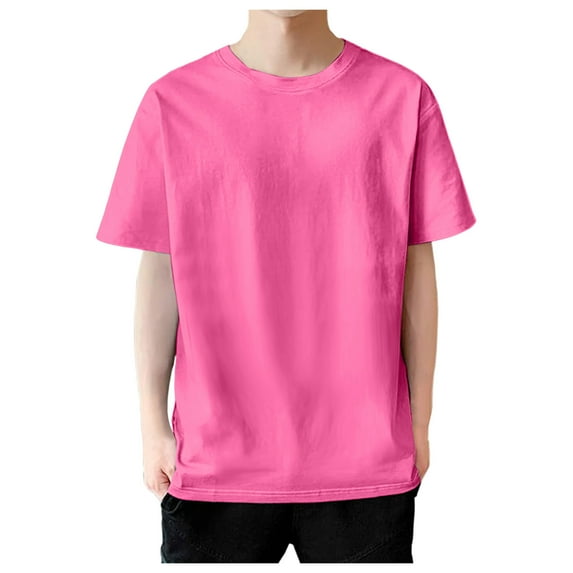 T Shirts for Man Solid Color Loose Short Sleeve Summer Casual Tops Sports Leisure Simple Breathable Crew Neck Mens Shirts Pink M