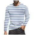 thumbnail image 1 of T Shirts for Man Striped Color Blocked Casual Trend Crew Neck Long Sleeve Tees Stretchy Fall Warm Basic Mens Shirts Light Blue XXL, 1 of 4