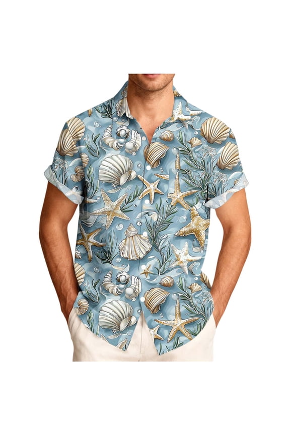 T Shirts for Man,Summer Beach Casual Hawaiian Shirt Graphic Print Short Sleeve Button Shirt Tropical Summer Gifts