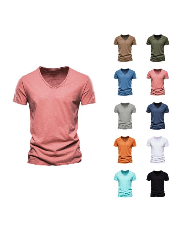 T Shirts for Man Summer Casual Lightweight Breathable Short Sleeve V Neck Plain Basic Tshirts Mens Tees