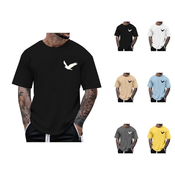 T Shirts for Men 2026 Summer Casual Short Sleeve Crewneck Flying Bird Graphic Tees Streetwear
