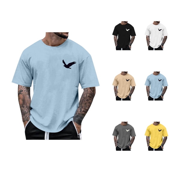 T Shirts for Men 2026 Summer Casual Short Sleeve Crewneck Flying Bird Graphic Tees Streetwear