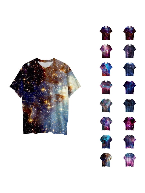 T Shirts for Men 2026 Summer Casual Short Sleeve Crewneck Galaxy Printed Tee Shirt