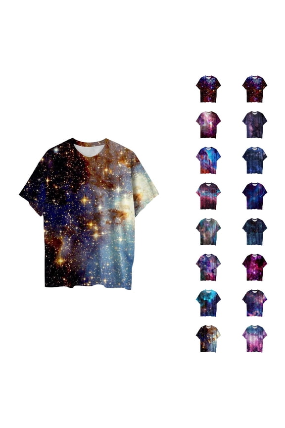 T Shirts for Men 2026 Summer Casual Short Sleeve Crewneck Galaxy Printed Tee Shirt
