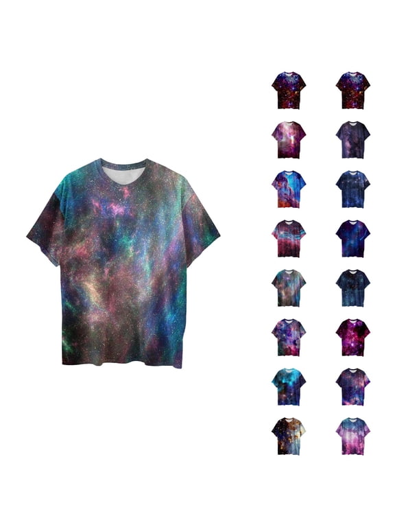 T Shirts for Men 2026 Summer Casual Short Sleeve Crewneck Galaxy Printed Tee Shirt