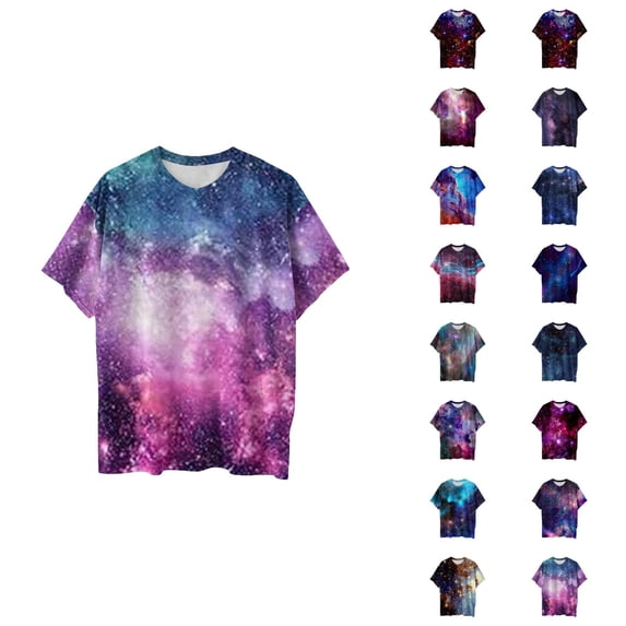 T Shirts for Men 2026 Summer Casual Short Sleeve Crewneck Galaxy Printed Tee Shirt