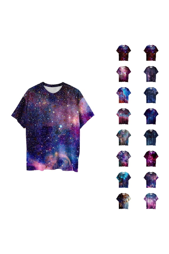 T Shirts for Men 2026 Summer Casual Short Sleeve Crewneck Galaxy Printed Tee Shirt