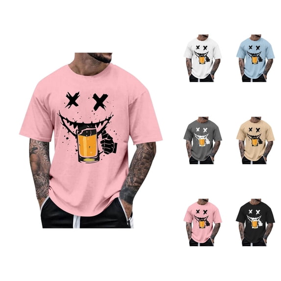 T Shirts for Men 2026 Summer Casual Short Sleeve Crewneck Ghost Face Drinking Graphic Tees Lover Tshirt