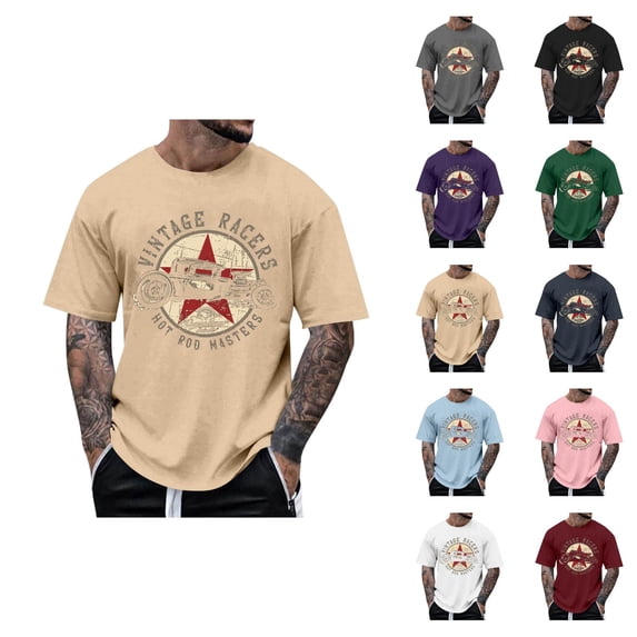 T Shirts for Men 2026 Summer Casual Short Sleeve Crewneck Vintage Racers Hot Rod Masters Graphic Tees Streetwear
