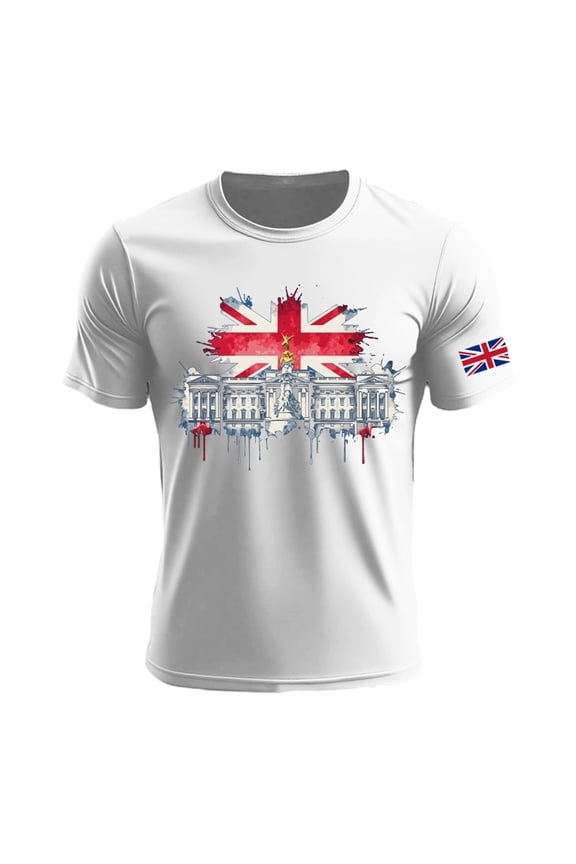 T Shirts for Men British Patriotic Jack Print Short Sleeve Blend Mens New Clothing,White,2XL