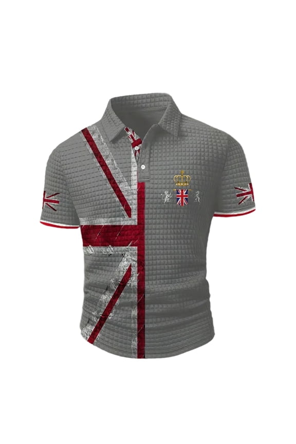 T Shirts for Men British Print Classic Fit Short Sleeve Knit Leisure Mens Undershirts,Grey,L