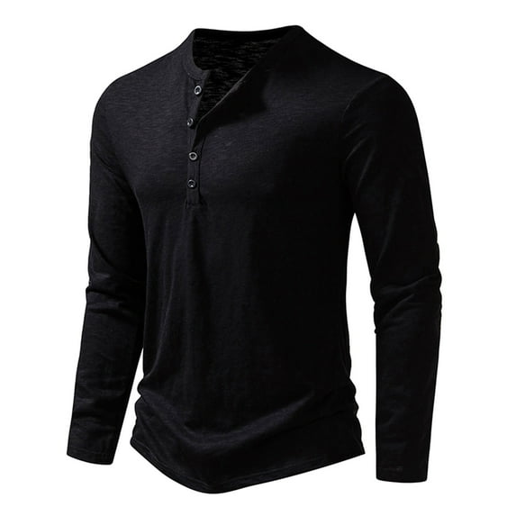 T Shirts for Men Button Untucked Round Neck Long Sleeve Basic Pullover T-Shirts Casual Solid Comfort Cotton Blend Relaxed Tops