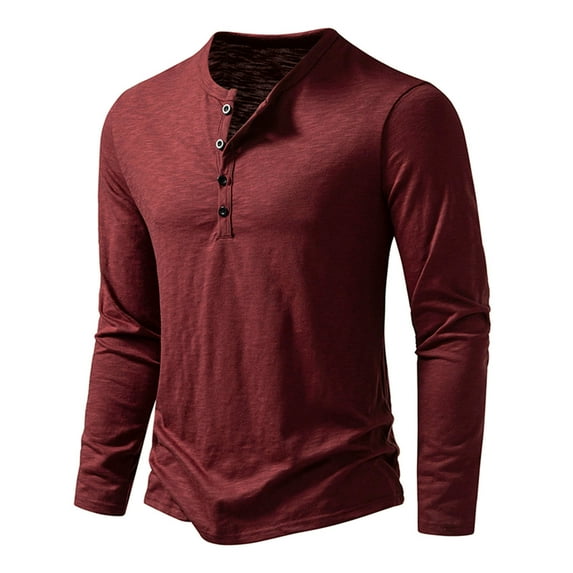 T Shirts for Men Button Untucked Round Neck Long Sleeve Basic Pullover T-Shirts Casual Solid Comfort Cotton Blend Relaxed Tops