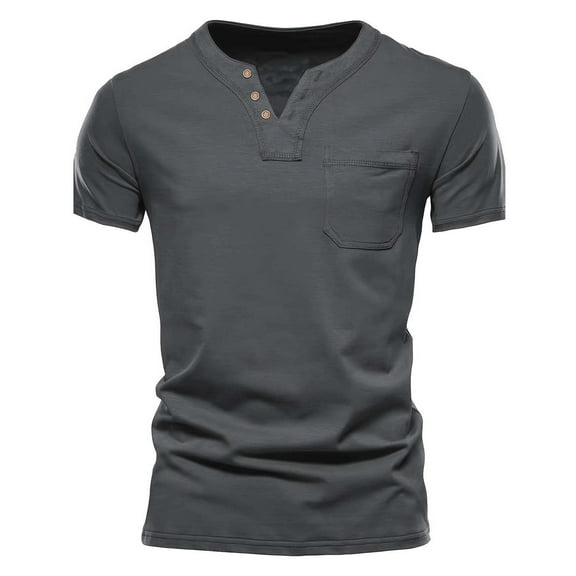 T-Shirts for Men Casual Button Pocket Shirts Mens Short Sleeve T-Shirt