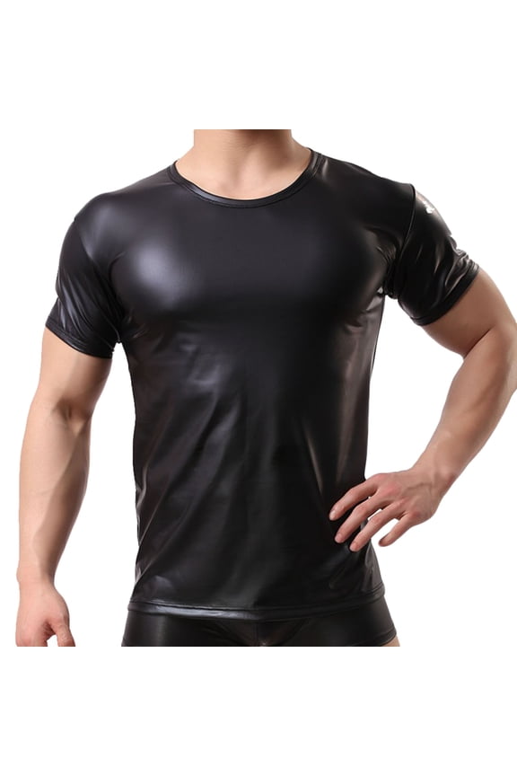 T-Shirts for Men Casual Leather Round Neck Pullover Sports Blouse Tops Men's Summer Short Sleeve Tops