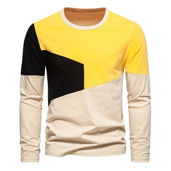 T-Shirts for Men Casual Pullover Patchwork Long Sleeve Round Neck T-Shirt Tops Blouse T-Shirt for Men