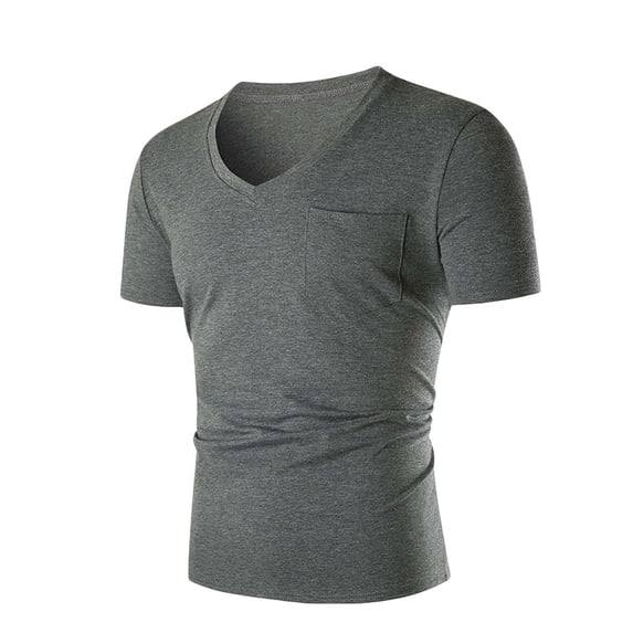 T-Shirts for Men Casual Solid Color Round Neck Pocket Pullover Sports Blouse Tops Men's Summer Short Sleeve Tops