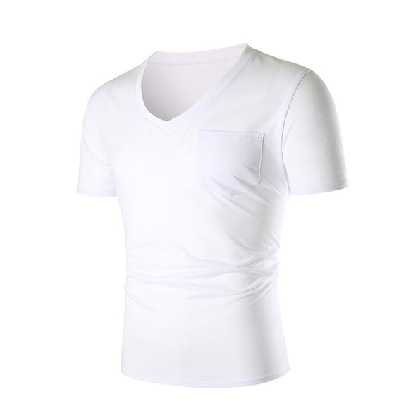T-Shirts for Men Casual Solid Color Round Neck Pocket Pullover Sports Blouse Tops Men's Summer Short Sleeve Tops