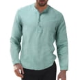 thumbnail image 1 of T Shirts for Men Casual Tops Winter Fall Long Sleeve Fall Leisure Travel Cotton Linen Vintage Hoodless Drawstring T-shirt Top, 1 of 5