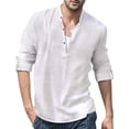 thumbnail image 1 of T Shirts for Men Casual Tops Winter Fall Long Sleeve Male Solid Roll Up Sleeve Blouse Stand Collar T-shirt Top, 1 of 5
