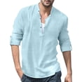 thumbnail image 1 of T Shirts for Men Casual Tops Winter Fall Long Sleeve Male Solid Roll Up Sleeve Blouse Stand Collar T-shirt Top, 1 of 5