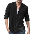 thumbnail image 1 of T Shirts for Men Casual Tops Winter Fall Long Sleeve Male Solid Roll Up Sleeve Blouse Stand Collar T-shirt Top, 1 of 5