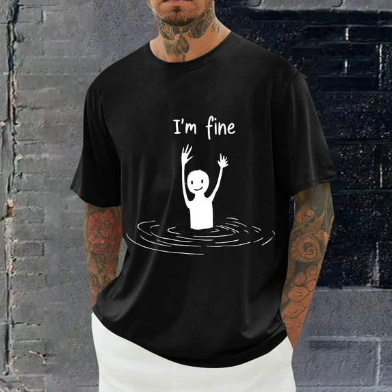 T Shirts for Men Clearance Short Sleeve Round-Neck Printing Casual Shirts Black XXXXL