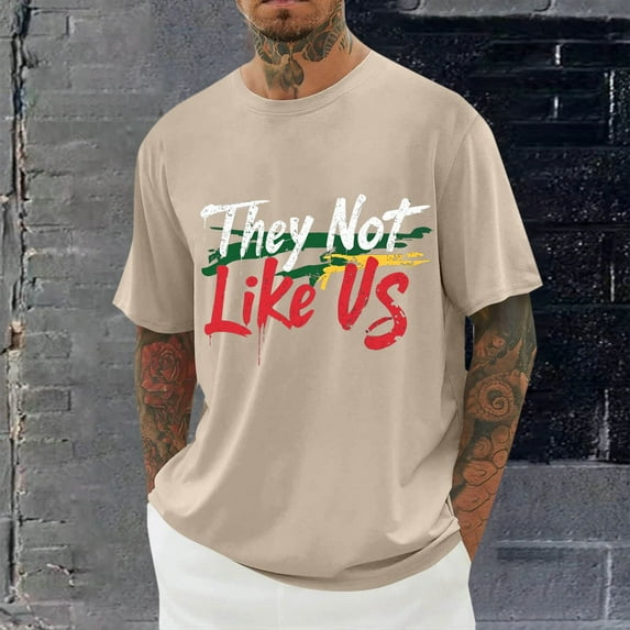 T Shirts for Men Clearance Short Sleeve Round-Neck Printing Casual Shirts Khaki XXXXL