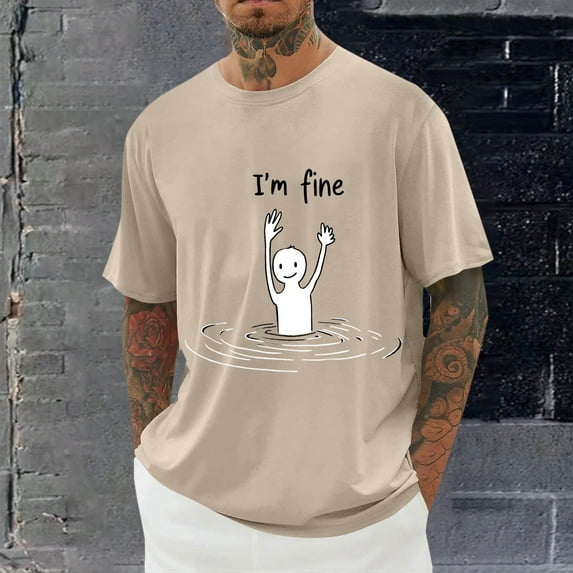 T Shirts for Men Short Sleeve Round-Neck Printing Casual Shirts Khaki XXXXL