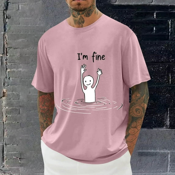 T Shirts for Men Short Sleeve Round-Neck Printing Casual Shirts Pink XXXXL