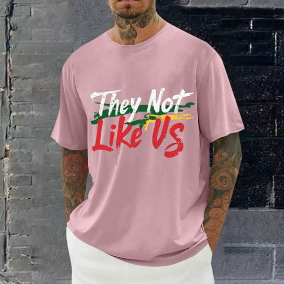T Shirts for Men Clearance Short Sleeve Round-Neck Printing Casual Shirts Pink XXXXL