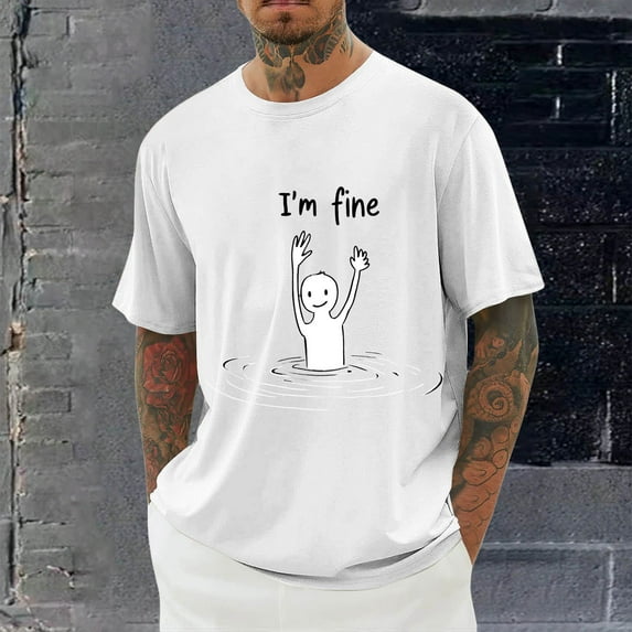 T Shirts for Men Clearance Short Sleeve Round-Neck Printing Casual Shirts White XXXXL