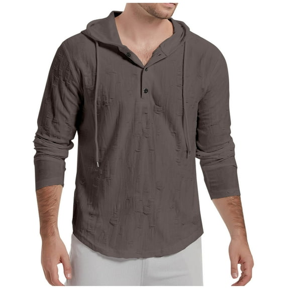 T-Shirts for Men Long Sleeve Hooded Solid Color Loose Shirt Gray XXL