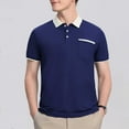 thumbnail image 1 of T-Shirts for Men Clearance under $10 Short Sleeve Button Pocket Turndown Collar POLO Solid-Color Casual Lapel Shirt Navy XXL, 1 of 5