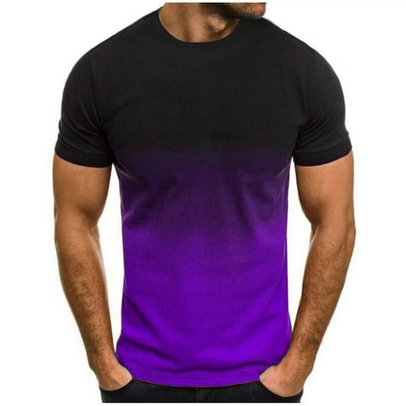 T-Shirts for Men under $5 Short-Sleeve Gradient Crewneck Slim Contrast Color Casual Workout T-shirts Multicolor L