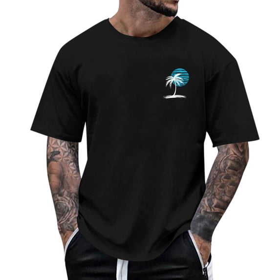 T Shirts for Men Clearance under $5 Short Sleeve Round Neck Casual Print Pullover T-Shirt