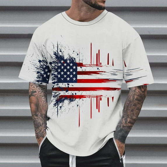 T Shirts for Men Clearance under $5 Short Sleeve Round Neck Independence Day Printed Summer Casual T-shirt Multicolor S
