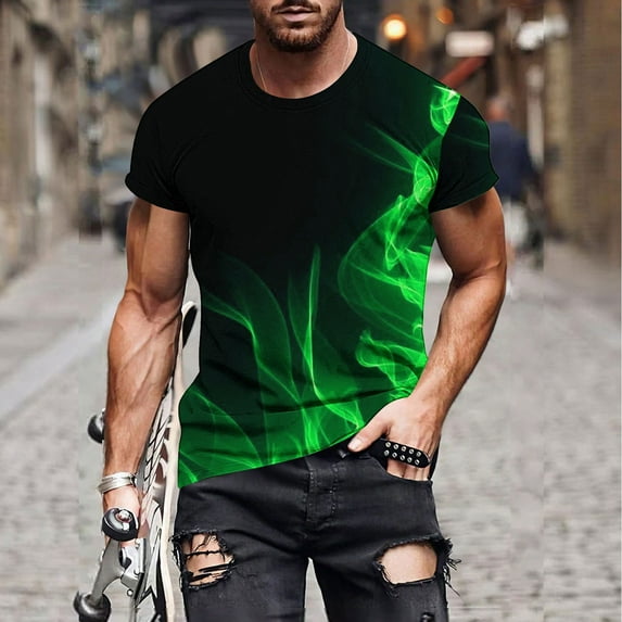 T-Shirts for Men Clearance under $5 Short Sleeve Round Neck Print T-shirt Green L