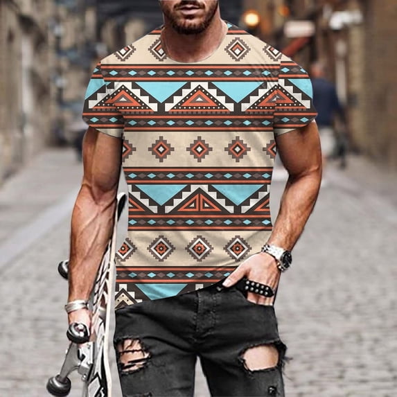 T-Shirts for Men under $5 Short Sleeve Round Neck Printing Pattern T-shirt Coffee L