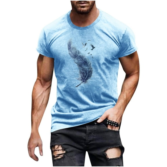 T Shirts for Men under $5 Short Sleeved Round Neck Casual Printed Shirt
