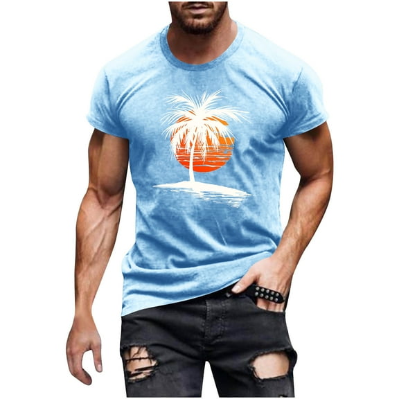 T Shirts for Men under $5 Short Sleeved Round Neck Casual Printed Shirt