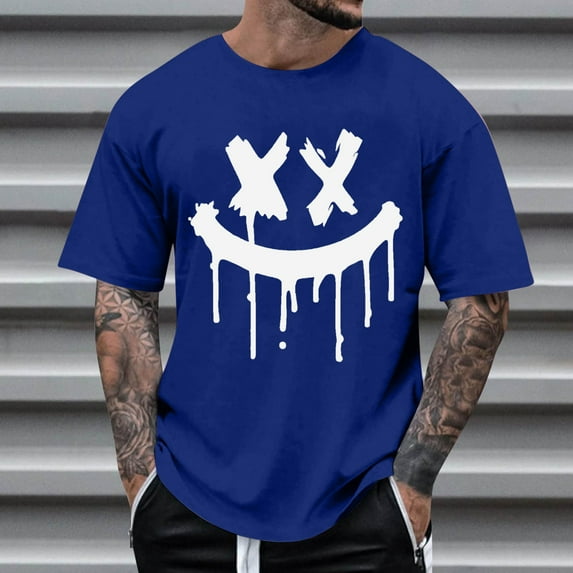 T-Shirts for Men under $5 Short Sleeved Round Neck Printed T-shirt Blue L