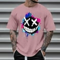 thumbnail image 1 of T-Shirts for Men under $5 Short Sleeved Round Neck Printed T-shirt Pink L, 1 of 4