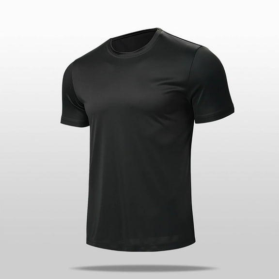 T-Shirts for Men under $5 Short Sleeved Round Neck Summer Solid Color Casual Loose T-shirt Black L
